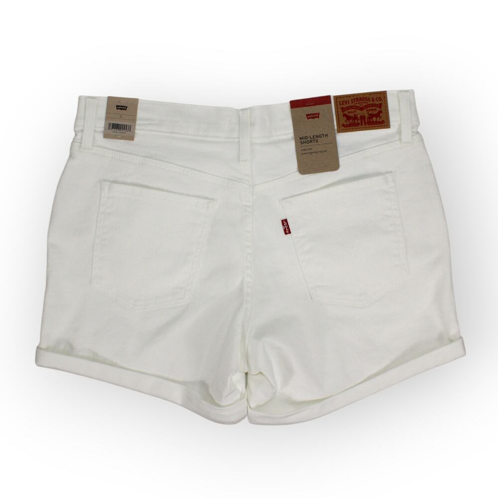 New 31/12 Levi's MidLength White Denim Short 4"Inseam Stretch